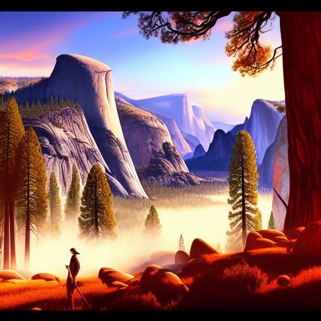 Yosemite Landscape: Detailed Matte Painting in Fantasy Style