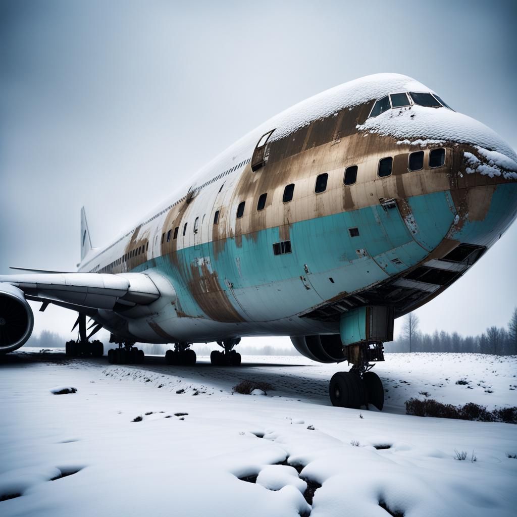 Abandoned Boeing 747 in Dystopian Snowscape