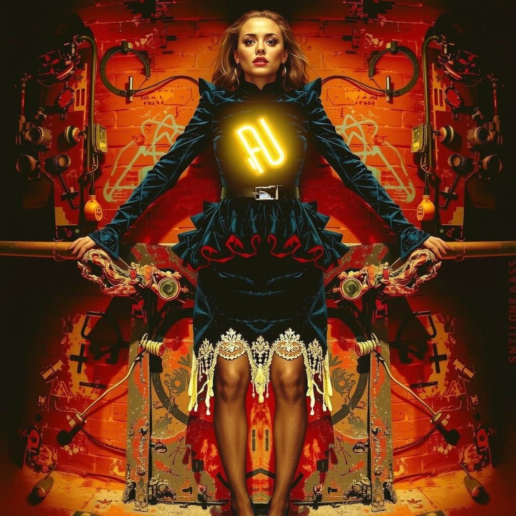 Striking Woman in Velvet Dress Against Graffiti Wall