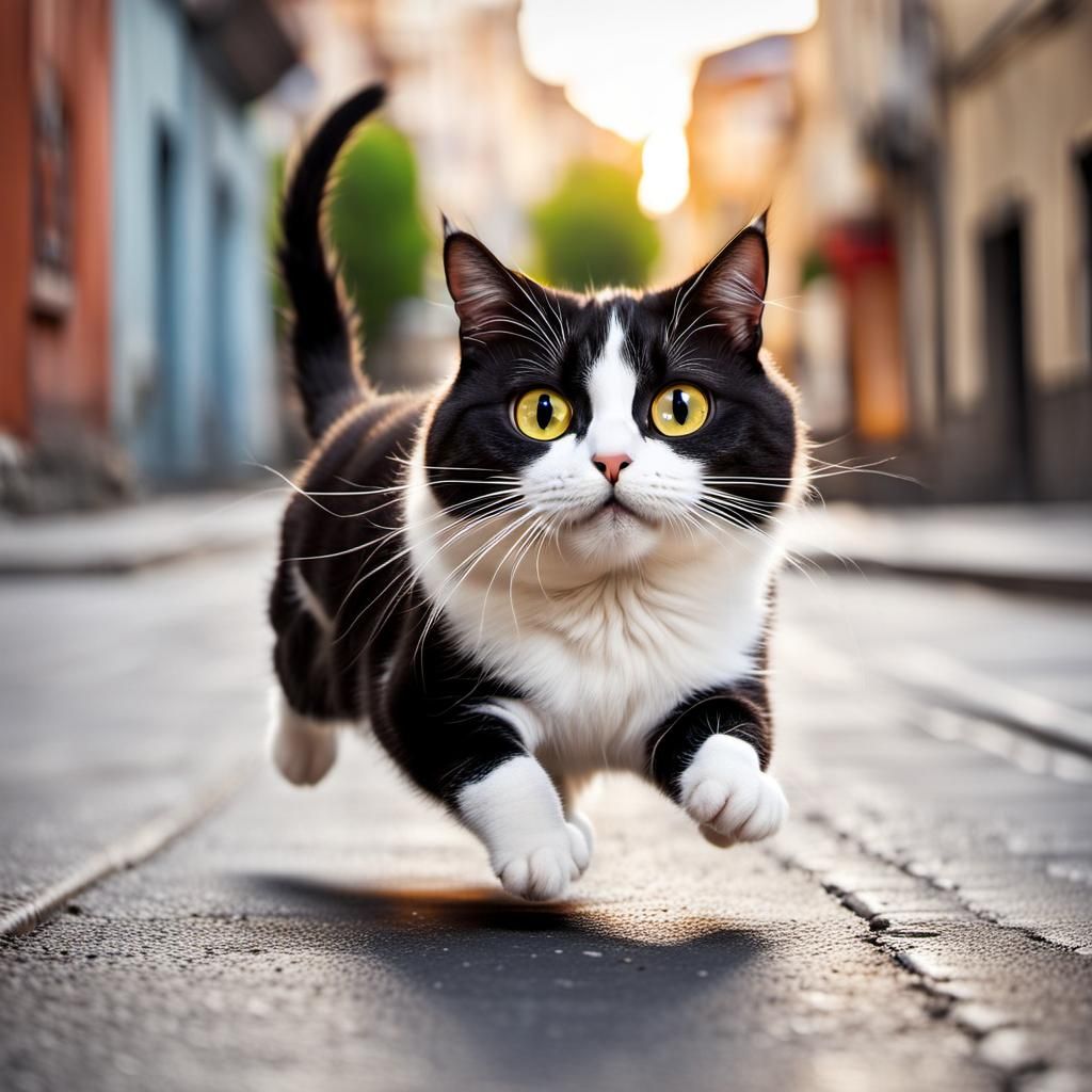 Cartoon Cats Come to Life Running in Street