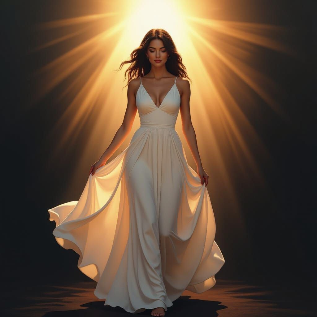 Radiant Woman in Darkness: Digital Painting