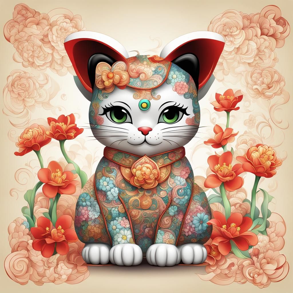Maneki Neko Betty Boop with Spring Flowers