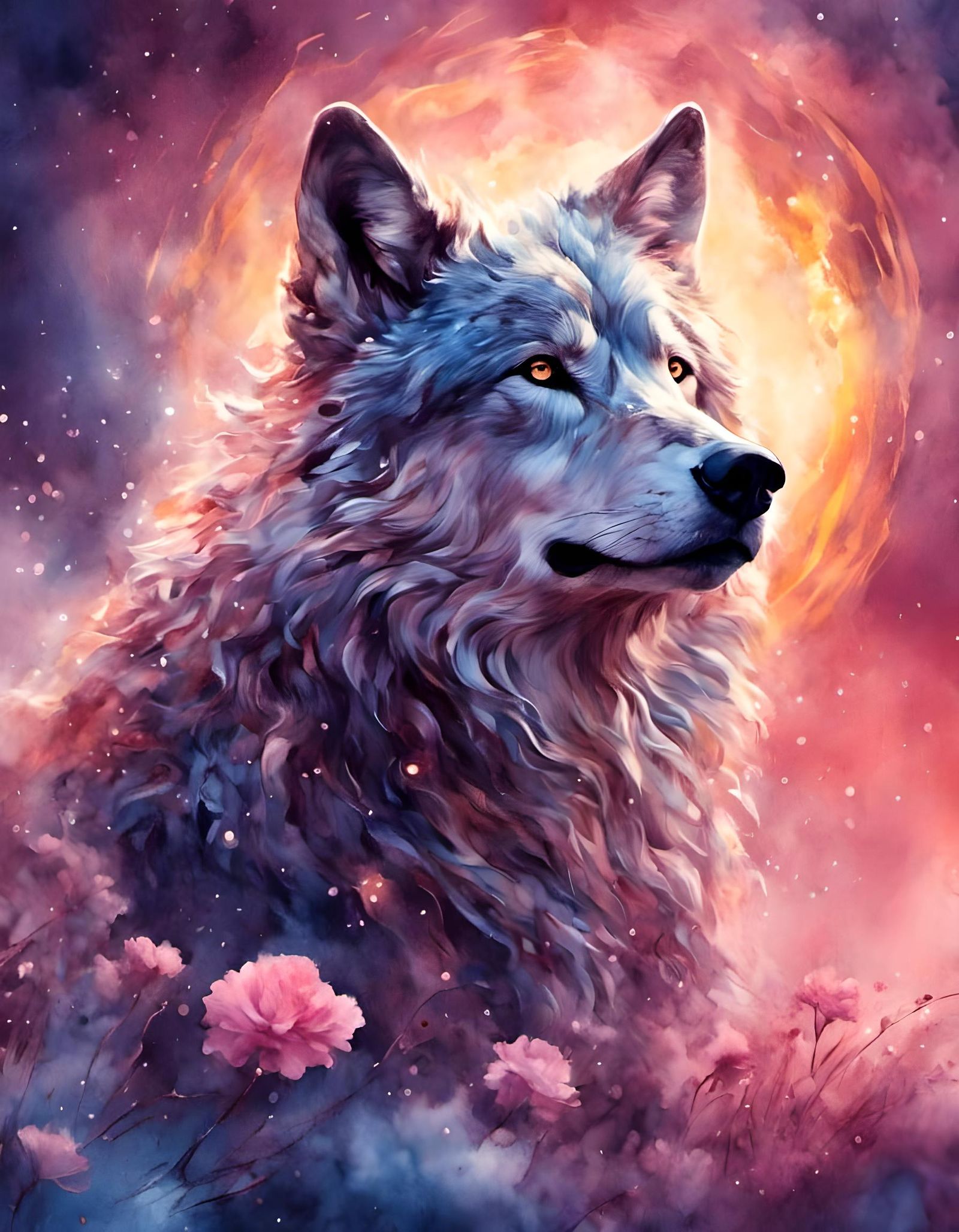 Astral Wolf Portrait in Digital Watercolor