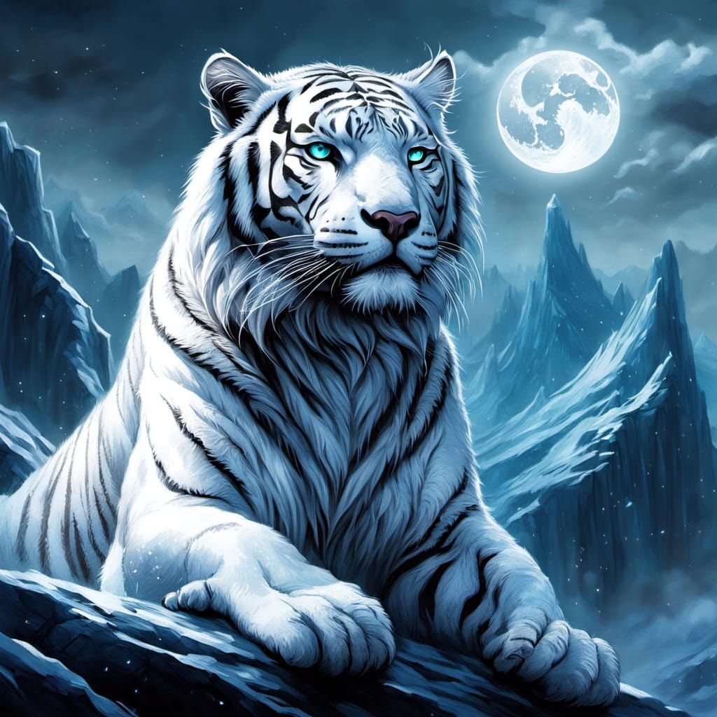 Majestic Tiger-Dragon Hybrid on Ancient Mountain Peak