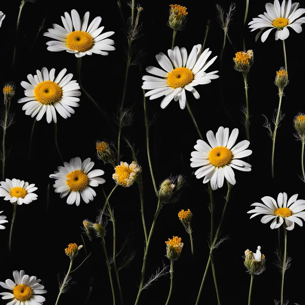 Wildflower Bouquet on Black Background: Hyperdetailed Digita...