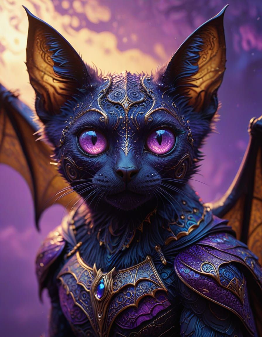 Bat-Cat Hybrid with Zentangle Patterns in Oil Paint