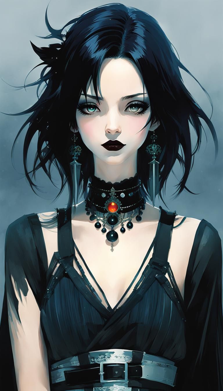 Gothic Anime Girl Digital Illustration