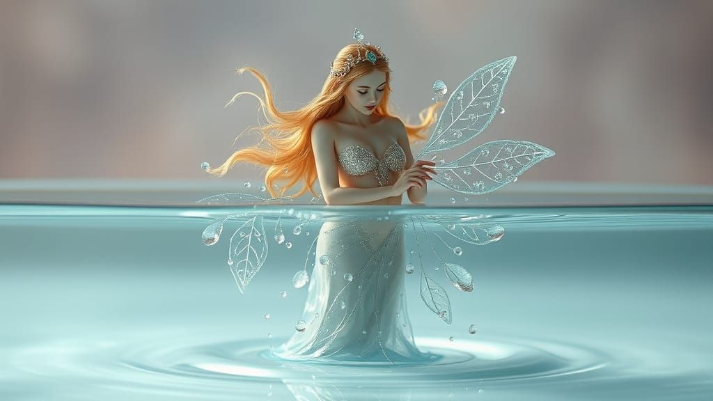 Aquatic Goddess Emerges from Water Droplets