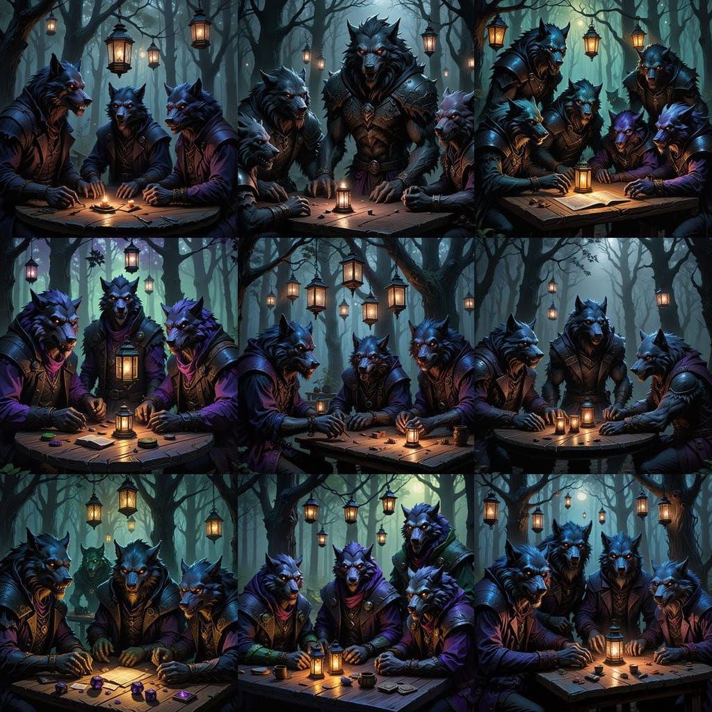 Werewolves Play RPGs in Misty Forest at Night