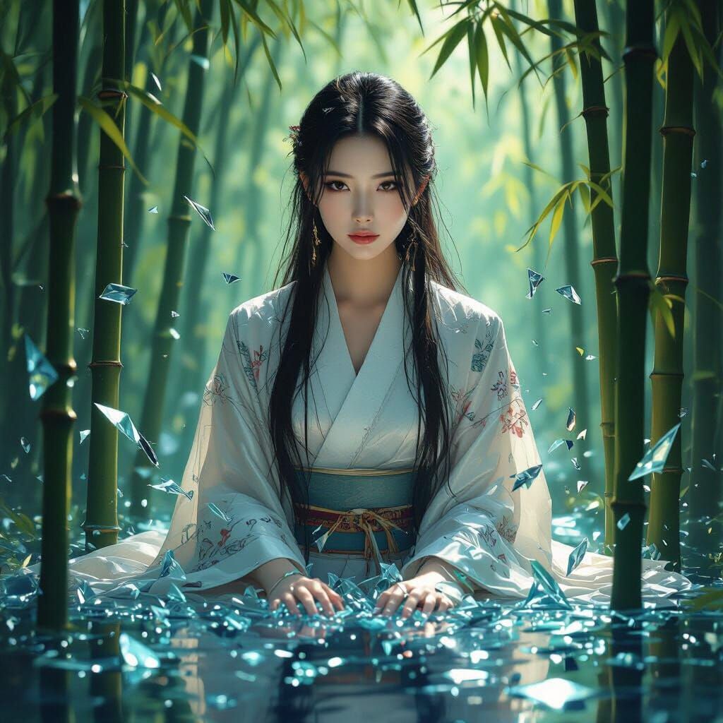 Shattered Glass Korean Beauty in Bamboo Forest