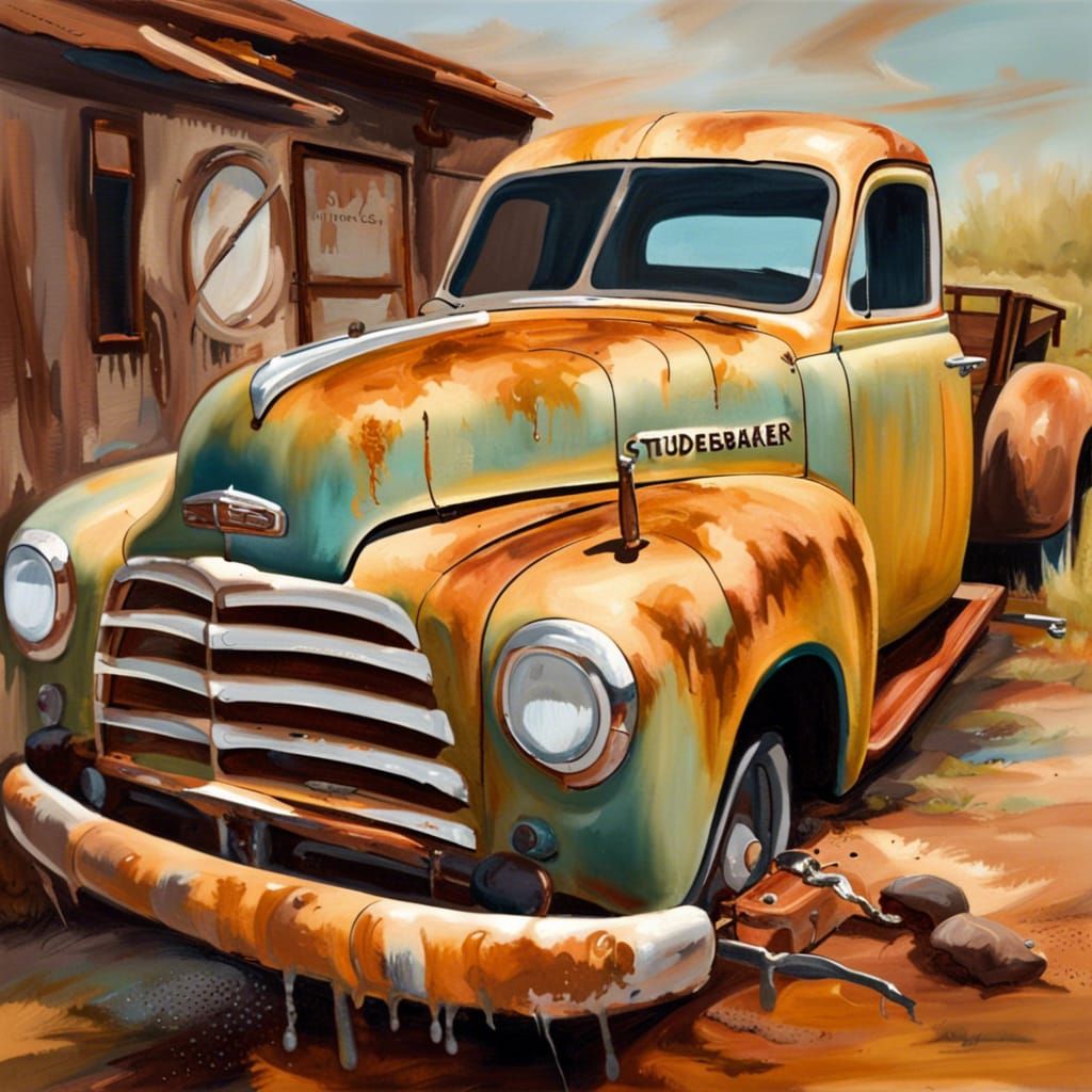 Vintage Truck on Route 66 Oil Painting
