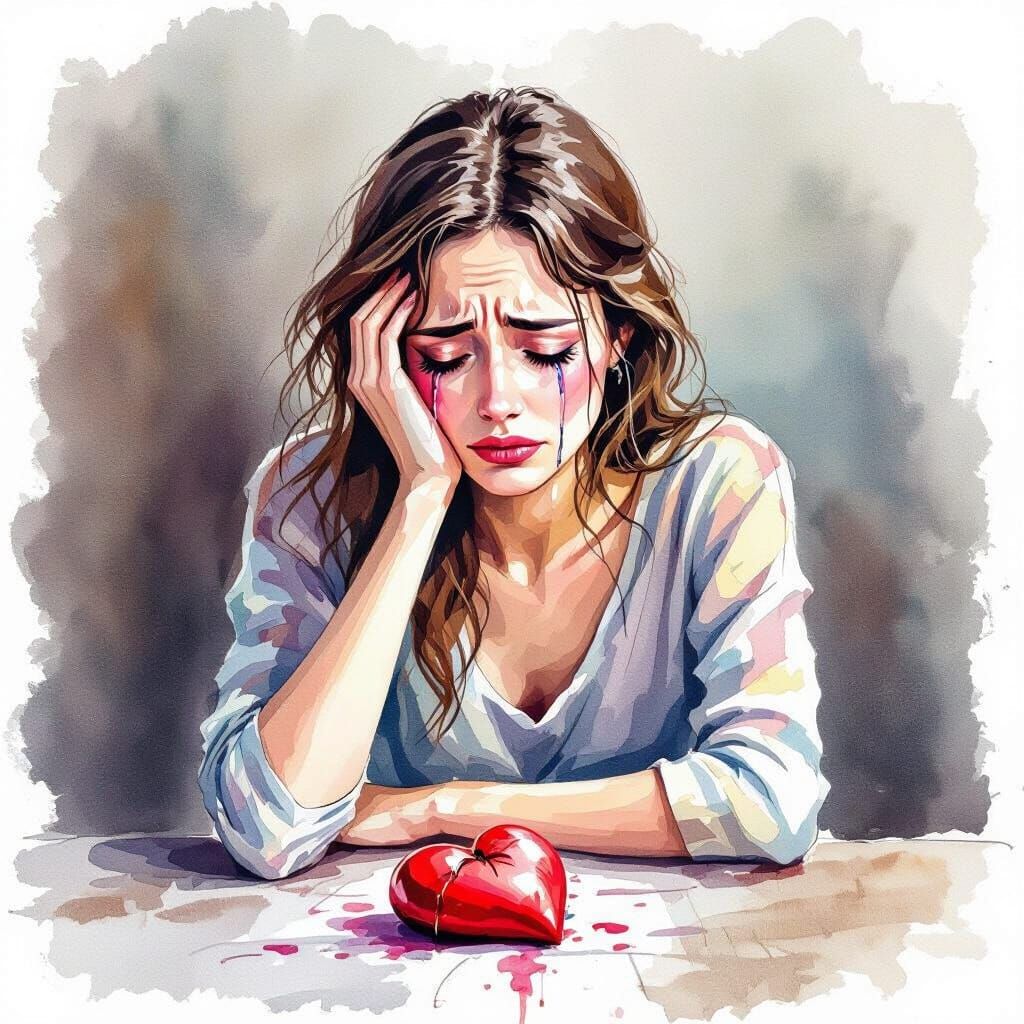 Woman's Heartbreak: A Watercolour Painting