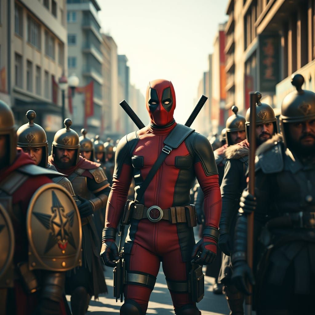 Deadpool Defiant with Mongolian Warriors in Downtown Ulaanba...