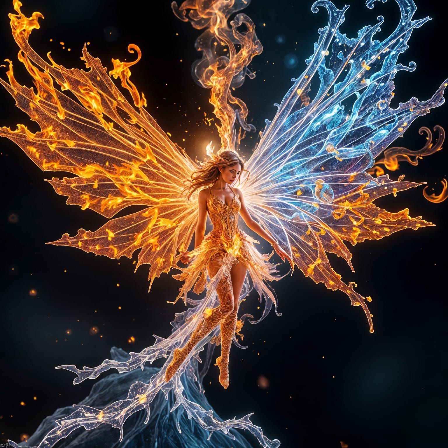 Fire and Ice Fairy in Art Nouveau Style