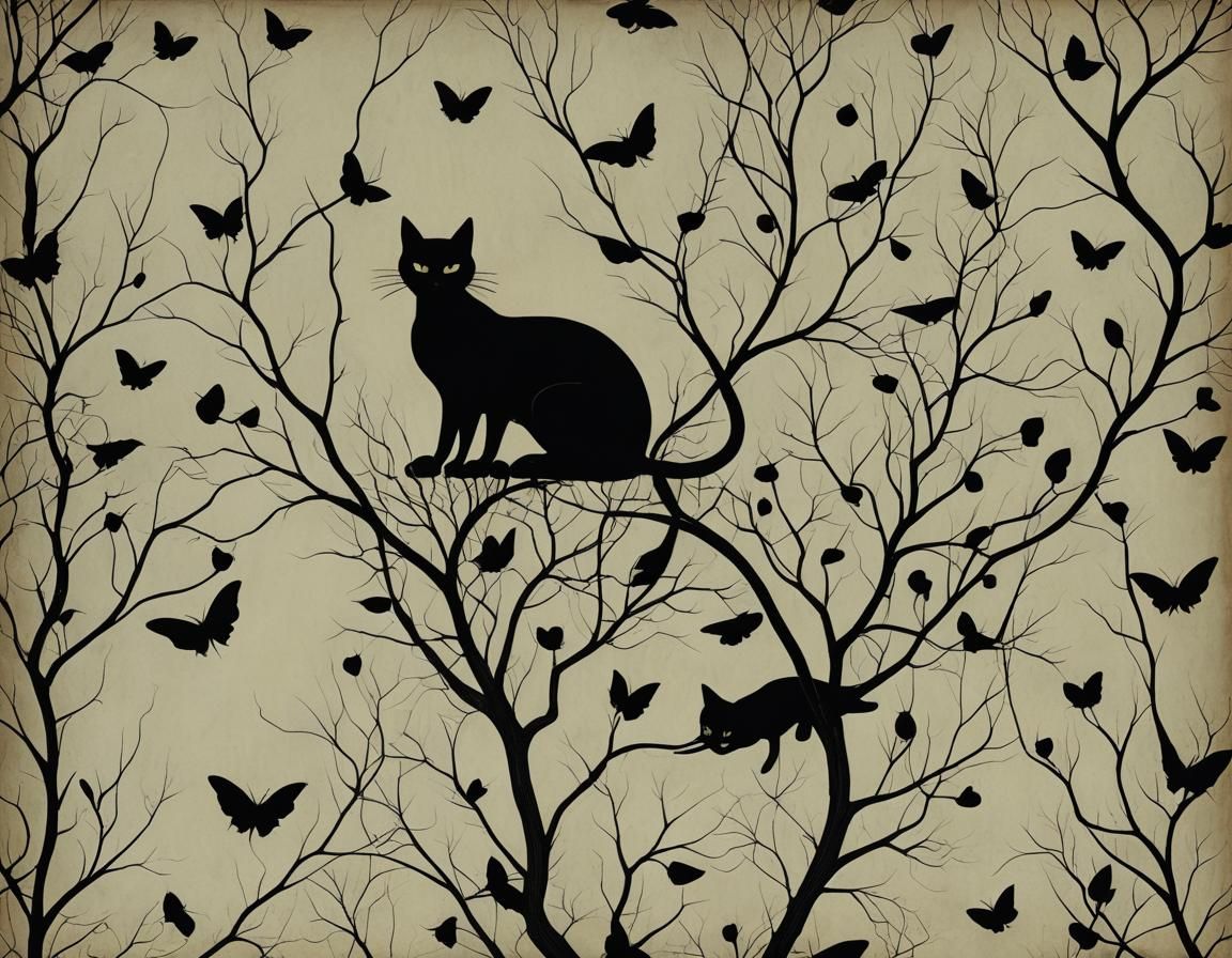 Black Cat Illustration in Graphic Pop Art Style