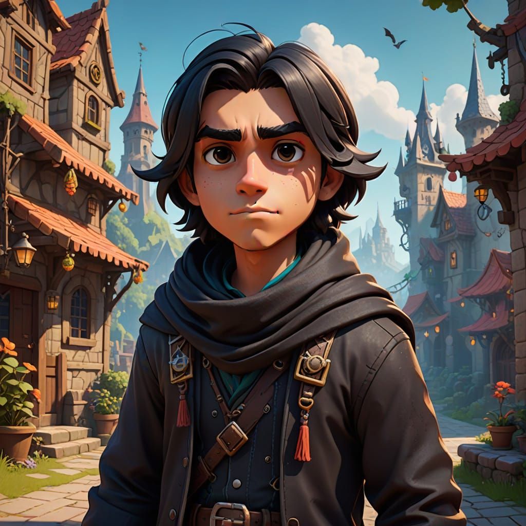 Confident Young Adventurer in Vibrant Fantasy Attire