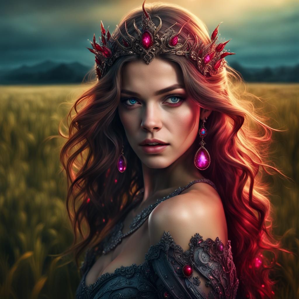 Barbara Palvin Devilish Eye in Ruby Field