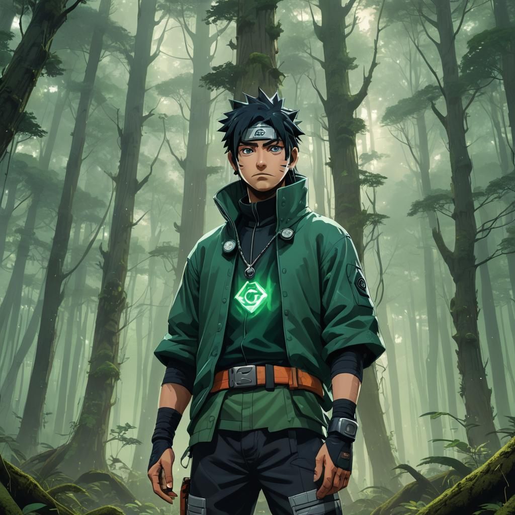 Naruto in Misty Forest with Glowing Diamond