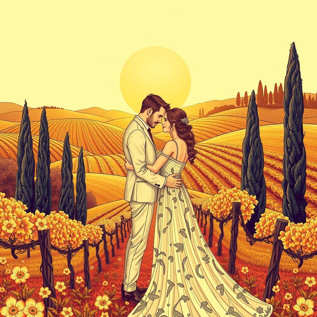 Tuscan Romance in Art Deco Geometric Style