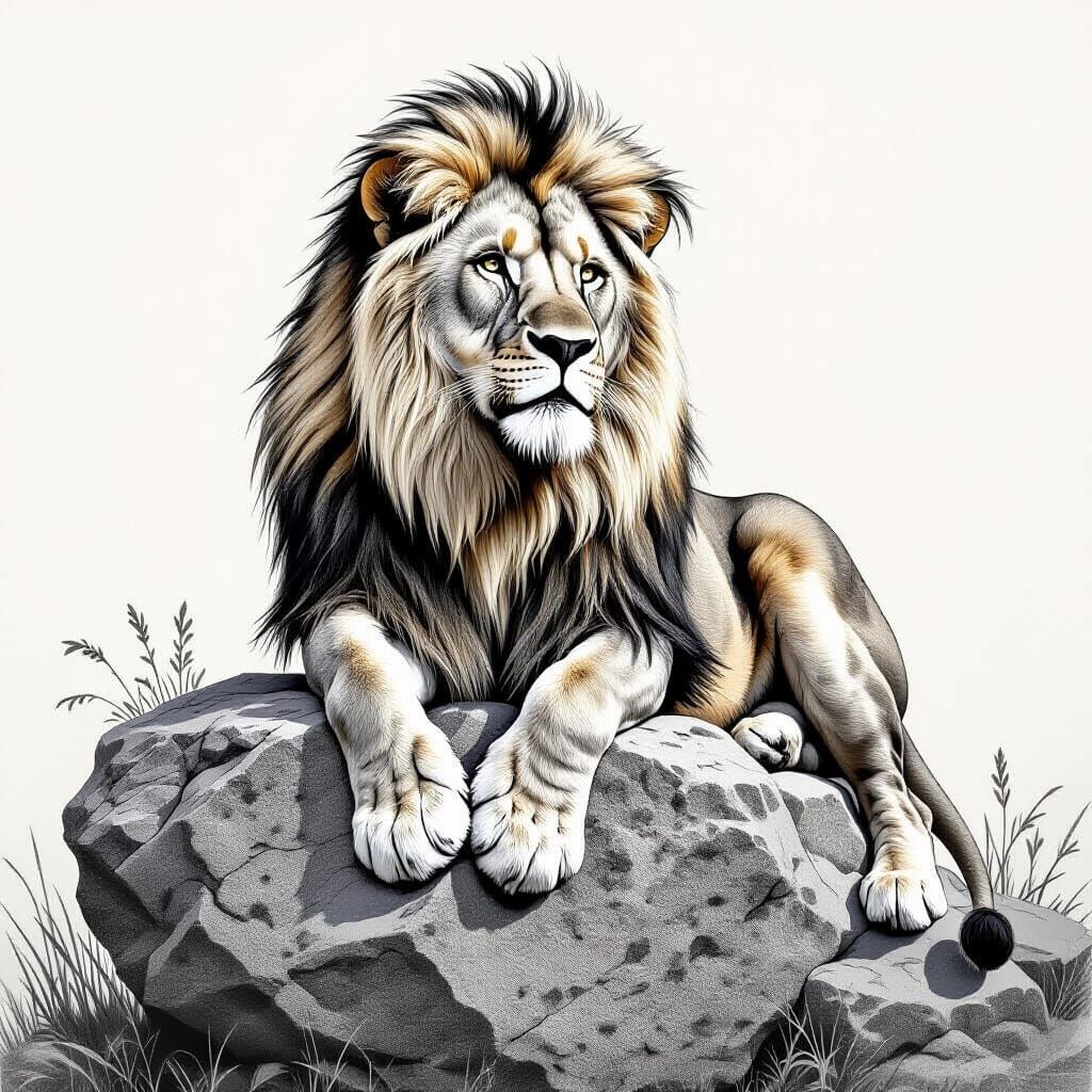 Majestic Lion Pencil Sketch with Dramatic Shading