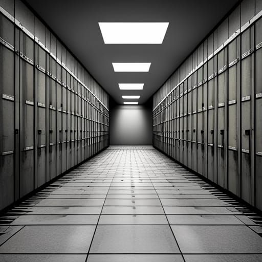 Ominous Prison Cell Wall in Precisionist Style