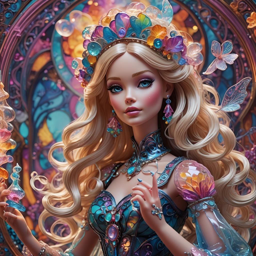 Barbie Glass Sculpture Magic Trick in Art Nouveau Style