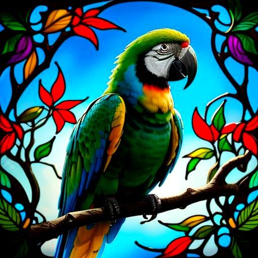 Stained Glass Macaw Illustration