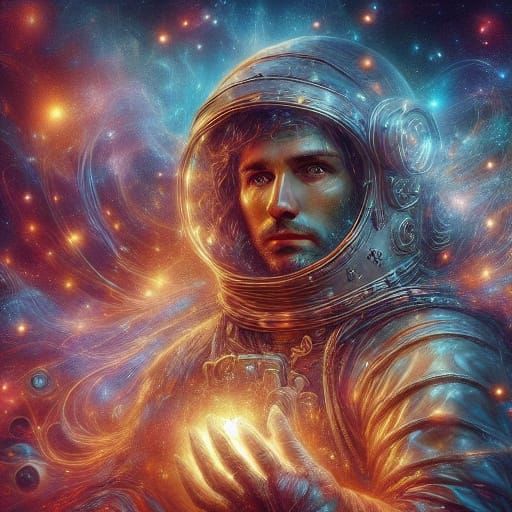 Renaissance Astronaut Philosopher Contemplates Celestial Map