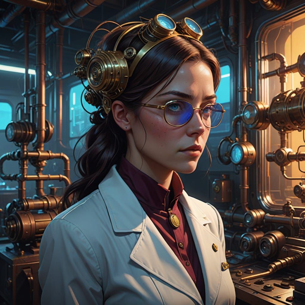 Steam Punk Scientist in Elegant Lab Coat