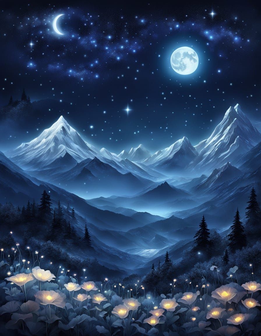 Mystical Moonlit Plateau with Singing Ghostly Figures