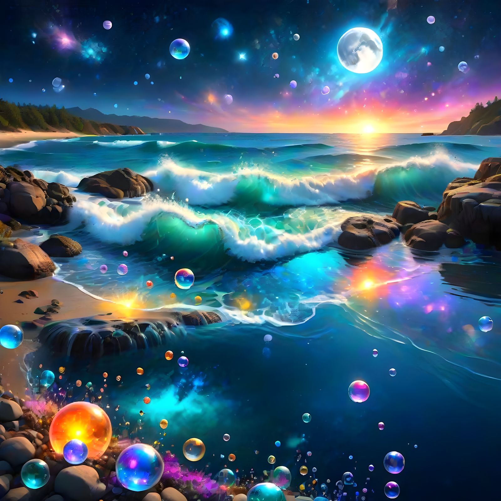 Aurora Bubbles Dance Under Celestial Waves