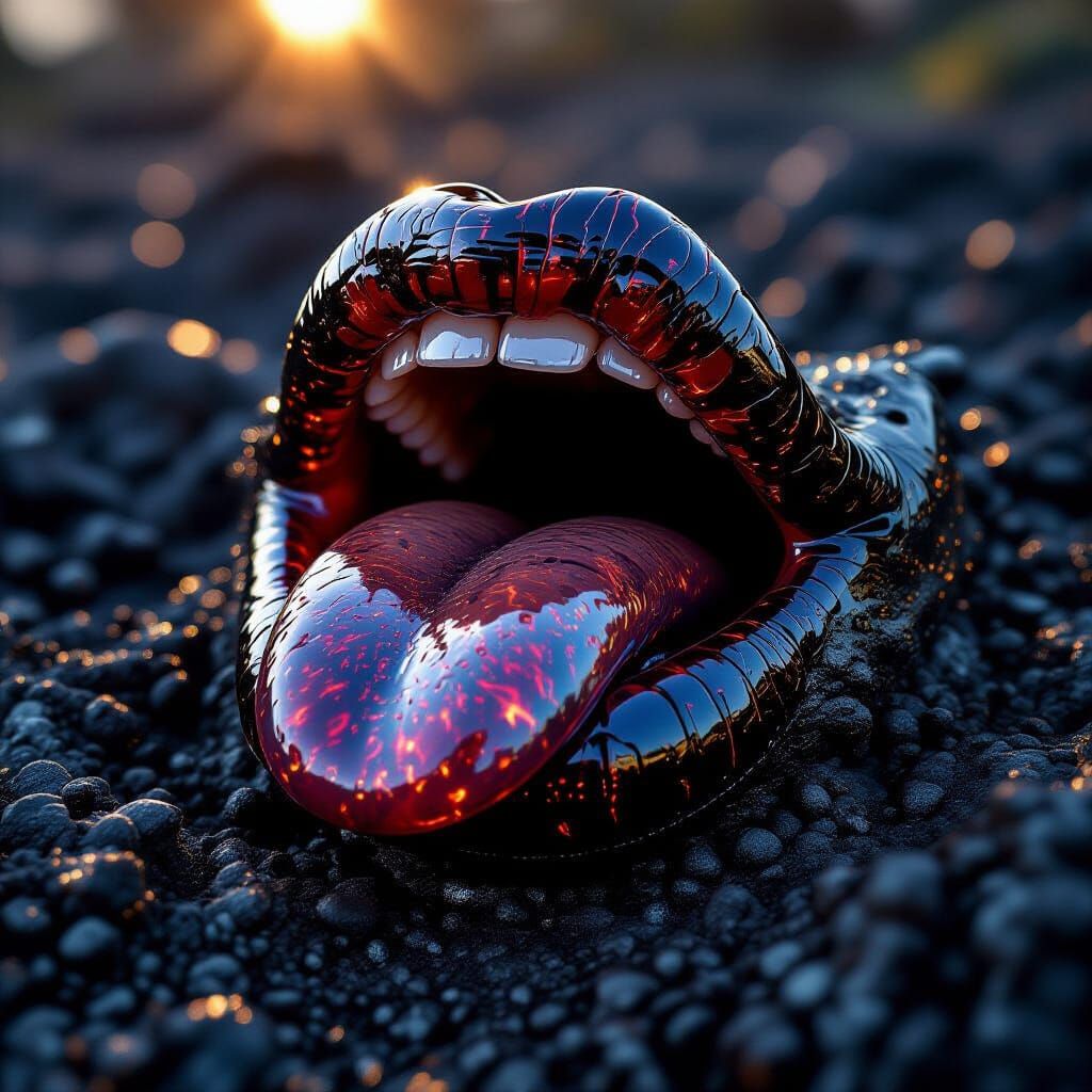 Macro Shot of Magma Tongue Gaping Tunnel