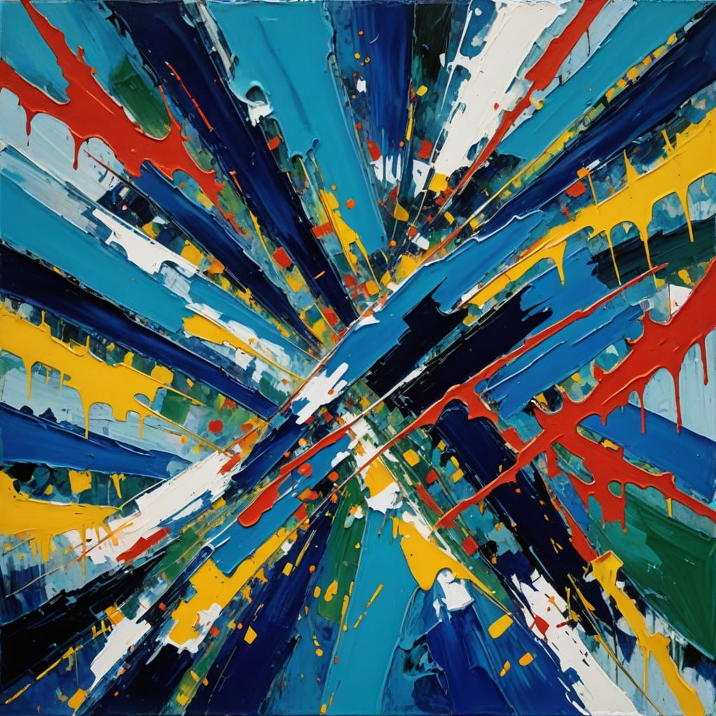 Abstract Expressionist Alpinist in Snowy Blue Valley