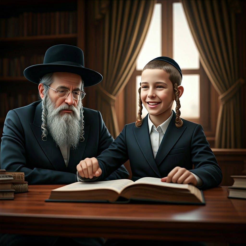 Joyful Orthodox Boy Studying in Ukiyo-e Style