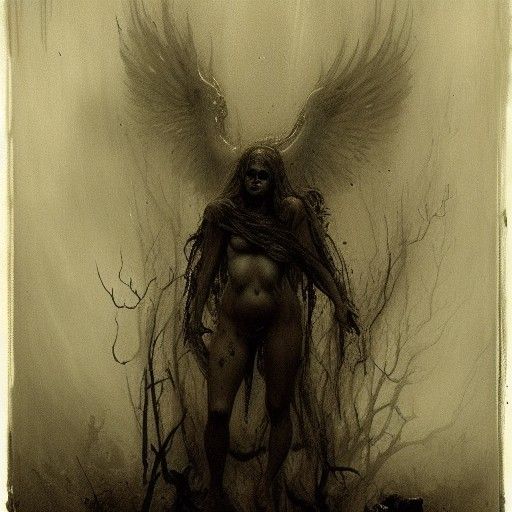 Horror Doll Confronts Satan in Doré Style