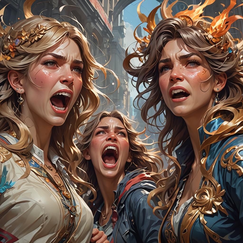 Dynamic Portrait of People Yelling, Hyperdetailed Art