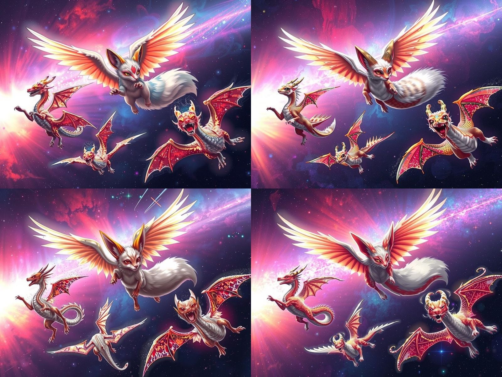 Flying Fox Soaring Through Nebula in Anime Style