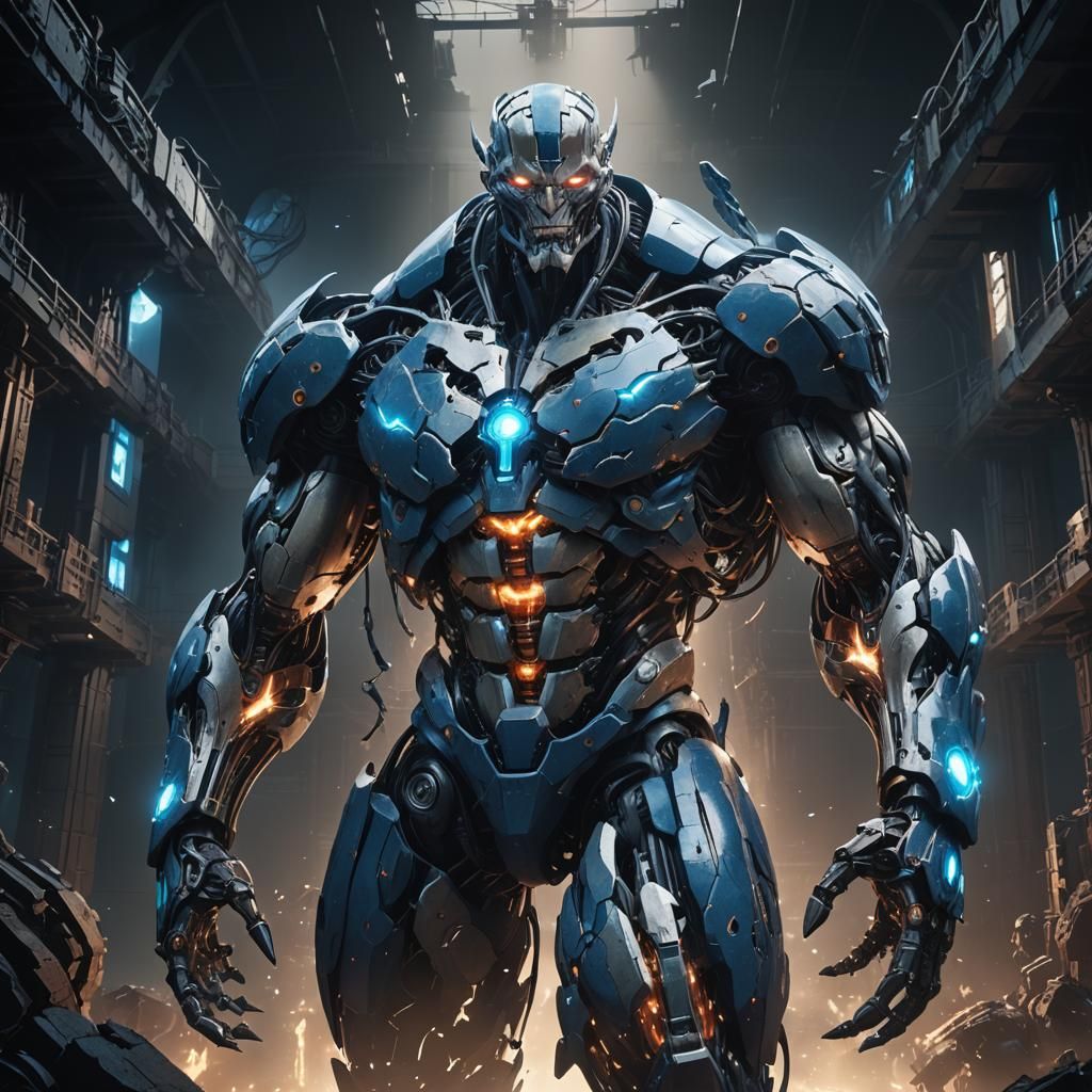 Gigantic Cyborg Titan in Hyper-Realistic Anime Art