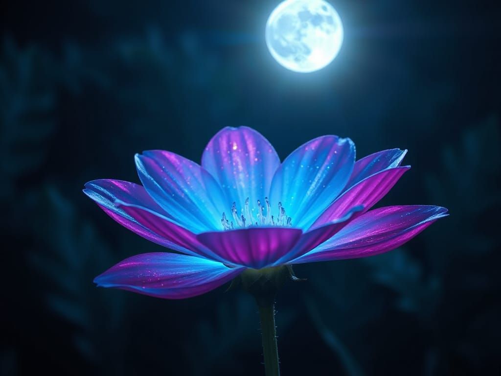 Bioluminescent Flower Bathed in Moonlight, Hyper-Realistic S...
