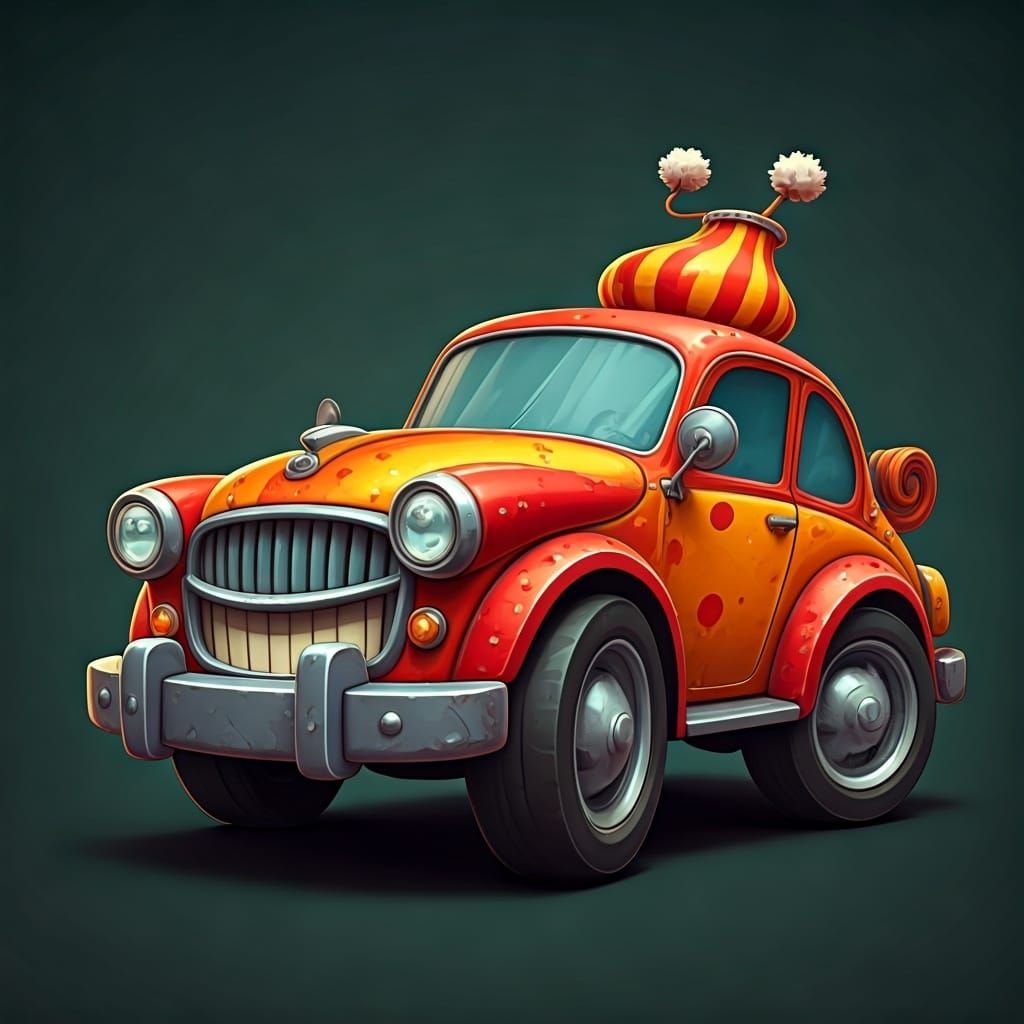 Cartoon Clown Car in Hanna-Barbera Style