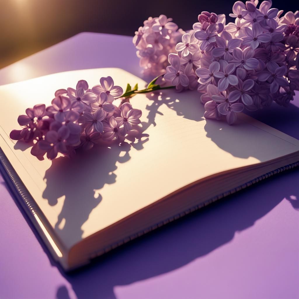 Lilac on Notebook in Early Morning Sunlight