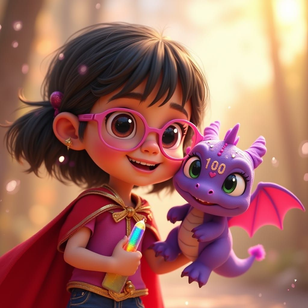 Empowered Girl with Dragon Sidekick Soars with Confidence