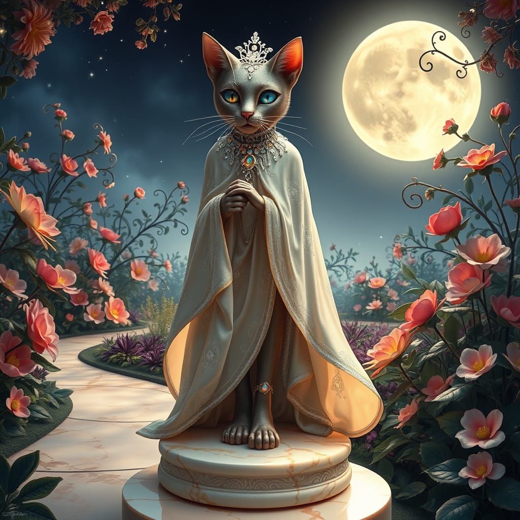 Ethereal Cat Princess in Art Nouveau Garden