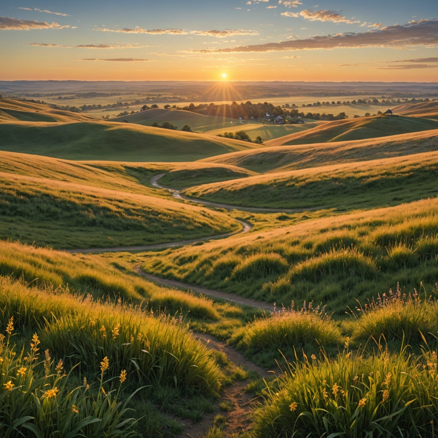 A peaceful sunrise over a lush prairie on december 5. The go...