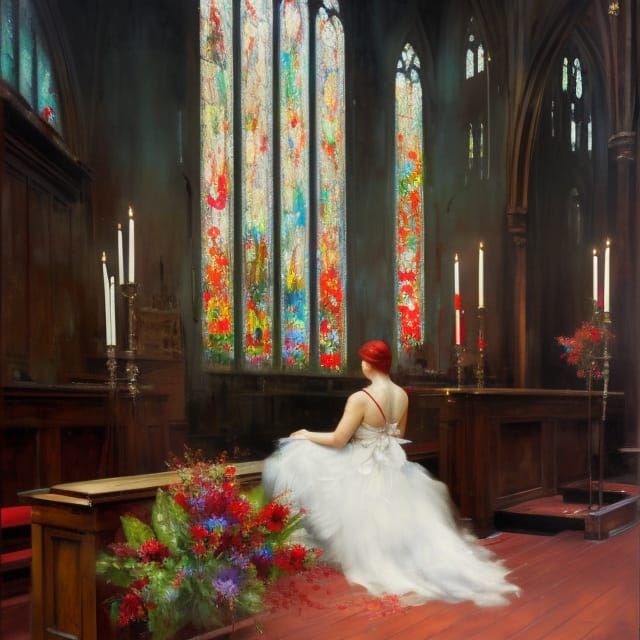 Girl on Altar: Maximalist Gouache Impressionist Painting