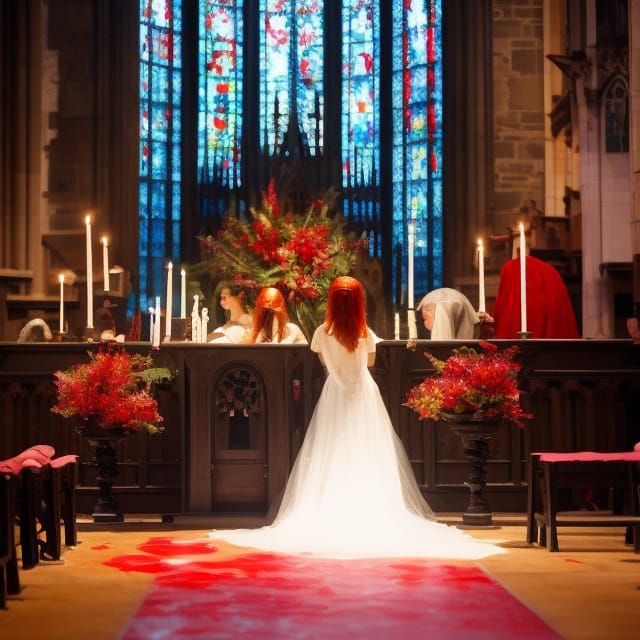 Red-Haired Girl on Altar in Epic Maximalist Style
