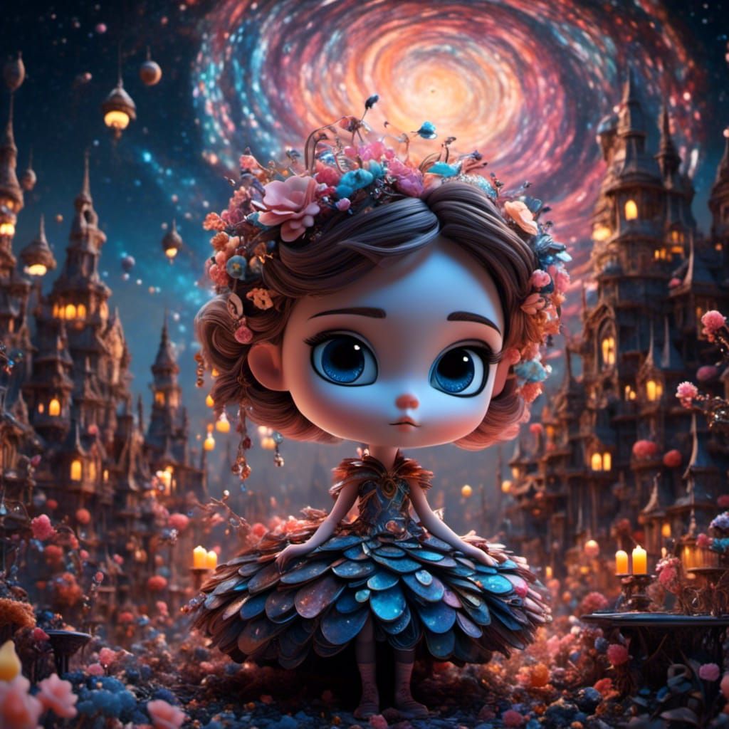 Cosmic Darkling Fairy in Detailed Matte Painting