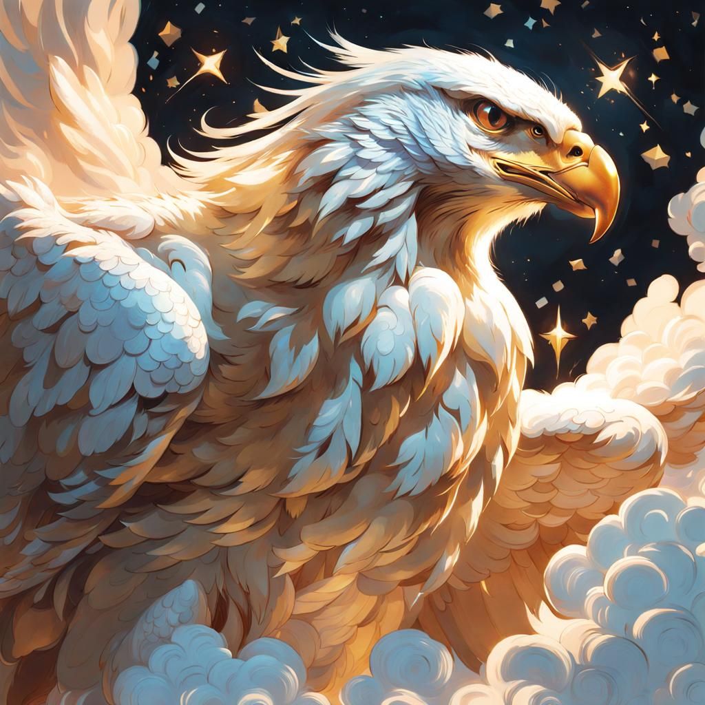 Celestial Hawk Made of Clouds in Illustrative Style