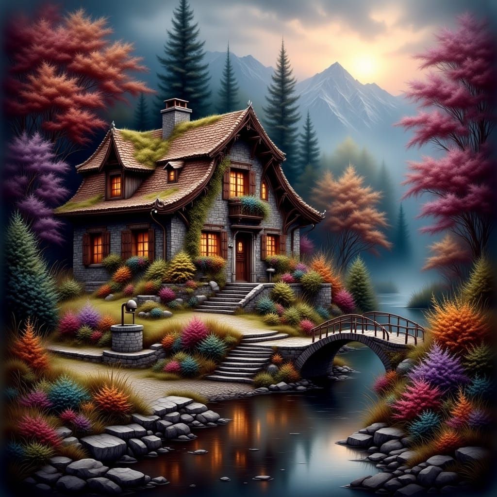 Ethereal Swiss Cabin in Autumnal Nighttime