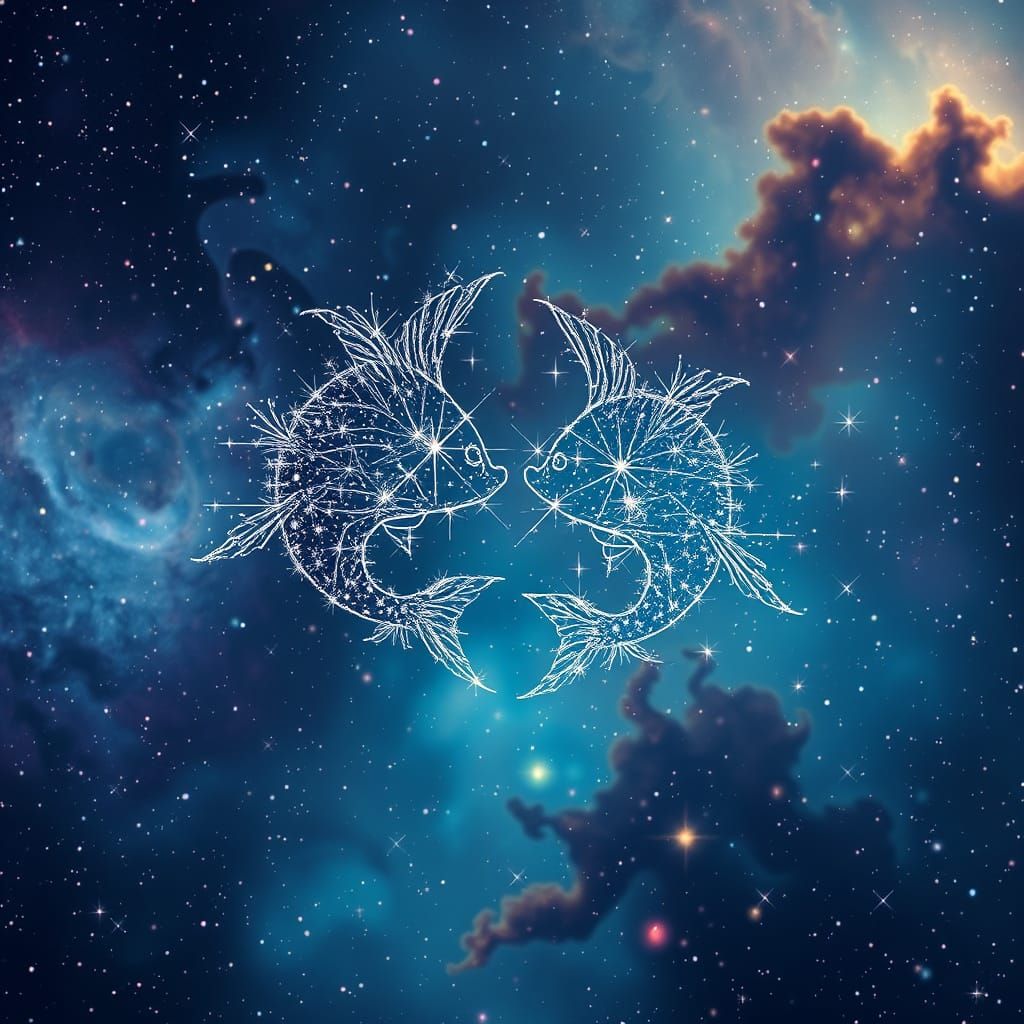 Celestial Pisces Symbol in Vibrant Nebula